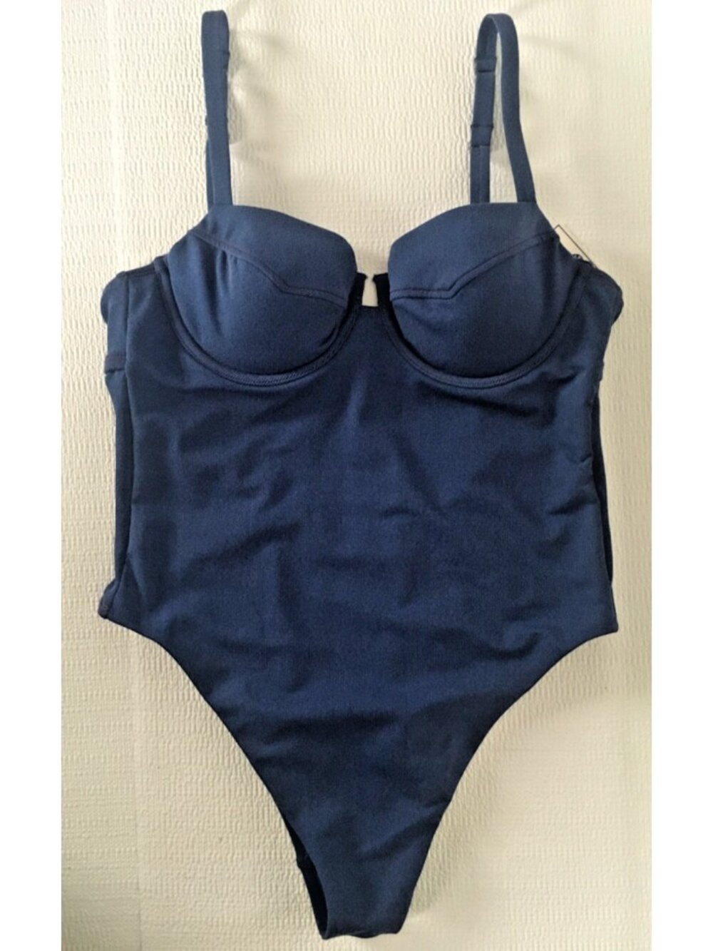 Kacey Lee One Piece Swimsuit L 12 to 14 Blue Underwire Adjustable Straps New